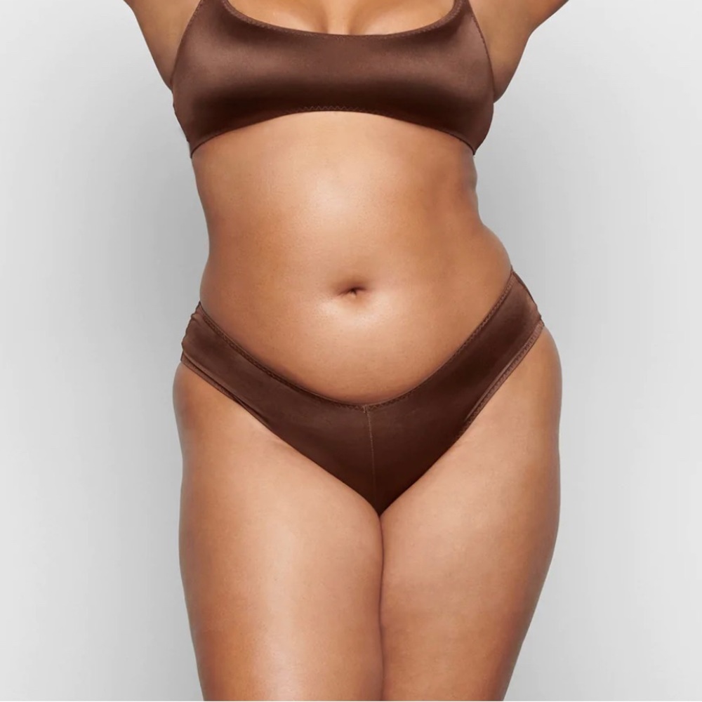 SKIMS Brown Satin Bikini Panty